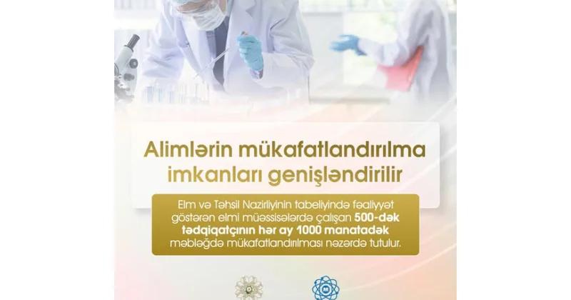 Hər ay maddi mükafat alan alimlərin sayı 500 ə qədər artırılır