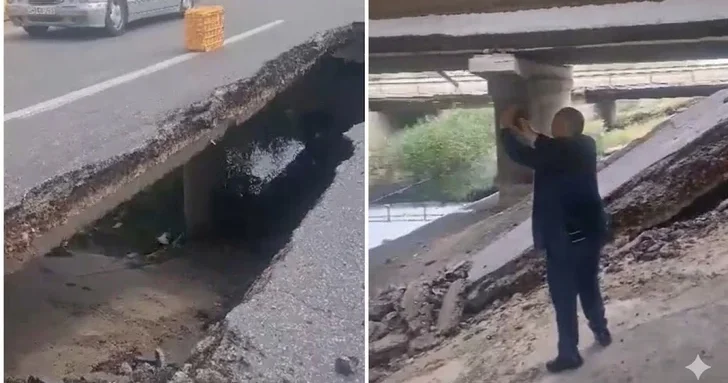 Частичное обрушение моста на магистрали Баку Алят привело к дорожному затору