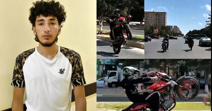 Sumqayıtda tək təkər motosiklet idarə edən sürücü həbs edildi FOTO VİDEO