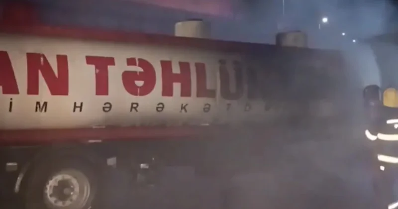 Bakıda 31 tonluq yanacaq daşıyan maşın yandı VİDEO