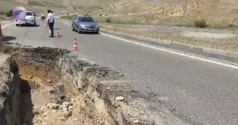 Qobustanda yol çökdü VİDEO