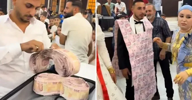 Türkiyədə ağılasığmaz TOY Bəyə puldan hazırlanan geyim gətirdilər
