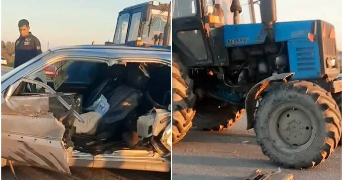 Ağdaşda “Mercedes” traktora çırpıldı, sürücü xəsarət aldı VİDEO
