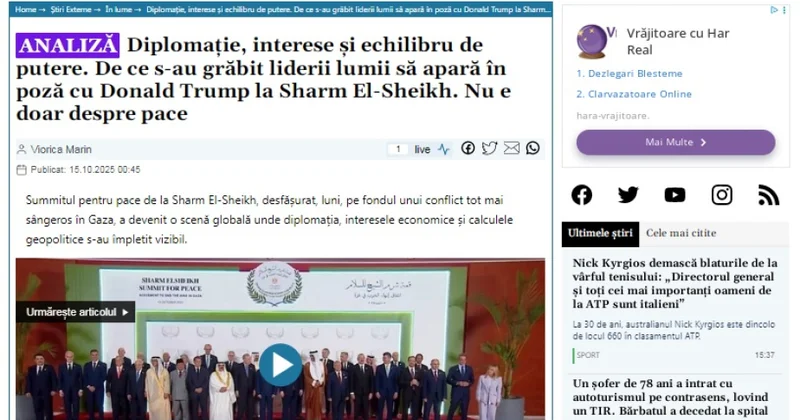 Rumıniya mediası: Şarm əl Şeyxdə diplomatiya, maraqlar və güc balansı bir araya gəldi