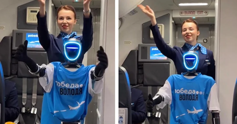 Dünyada ilk dəfə təyyarədə robot stüard xidmət göstərdi VİDEO