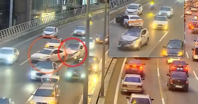 Bakıda toy karvanında qaydaları pozan sürücü zəncirvari qəzaya səbəb olub ANBAAN GÖRÜNTÜ