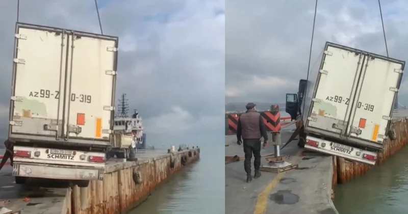 Bakıda TIR dənizə düşmək təhlükəsi ilə üzləşdi VİDEO