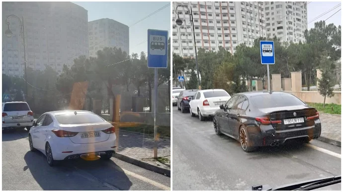 Bu küçədəki avtobus dayanacağı hər gün zəbt olunur Sürücülər şikayətçidir FOTO