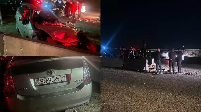 Prius betona çırpıldı: Xəstə sürücü ÖLDÜ FOTO