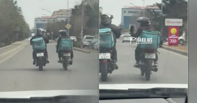 Bakıda motosiklet sürücüləri yolun ortasında söhbətləşərək TƏHLÜKƏ YARATDILAR