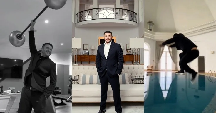 Emin lüks villasını nümayiş etdirdi, kostyumda hovuza tullandı Video+Fotolar