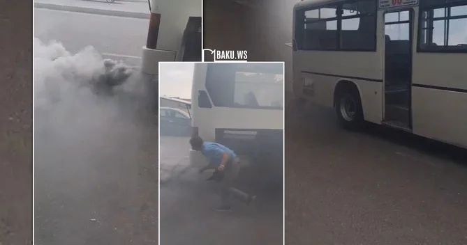 Bakıda içində sərnişinlər olan avtobus QORXU SAÇDI Ətrafı tüstü bürüdü