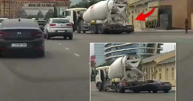 Bakıda betonqarışdıran maşın minik avtomobilini ƏZDİ