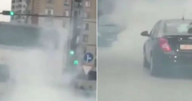 Bakıda sərnişin dolu avtobus yolda yanmağa başladı VİDEO
