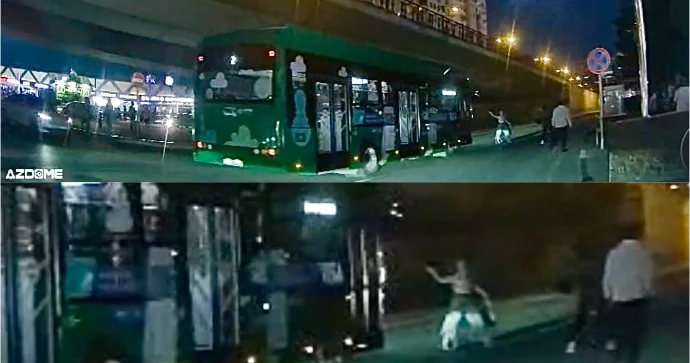 Avtobusun altında qalmaqdan son anda qurtulan gənc qız sürücüyə irad bildirdi VİDEO
