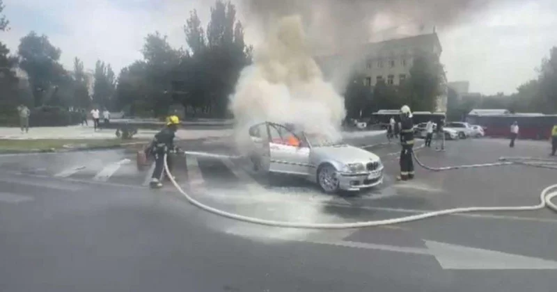 Yasamalda "BMW" yandı VİDEO