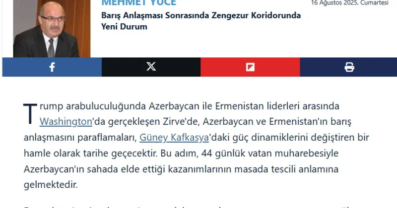 Türkiyə eksperti: Zəngəzur dəhlizi Azərbaycana potensialını açmağa imkan verəcək