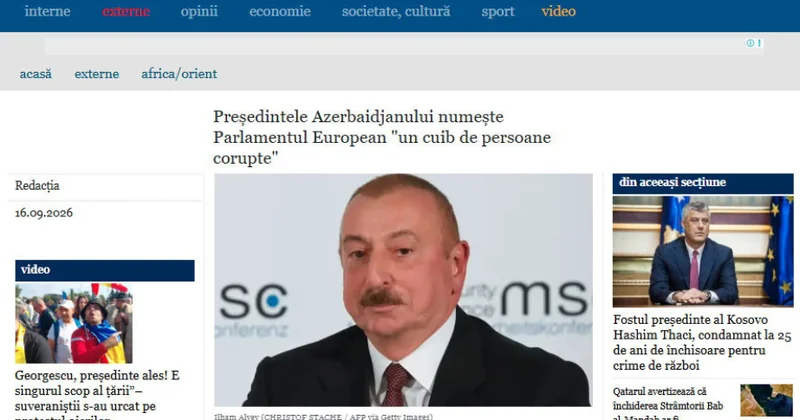 Rumıniya nəşri Prezident İlham Əliyevin Avropa Parlamenti barədə fikirlərini dərc edib