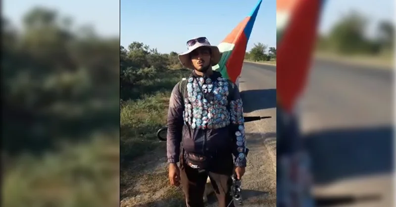 Şəhidlərin xatirəsi üçün bütün Azərbaycanı piyada gəzir Video