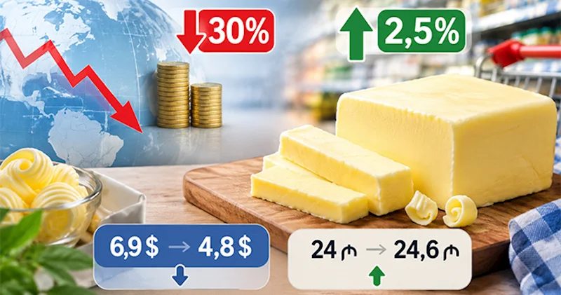 Dünya bazarlarında kərə yağı 30% ucuzlaşıb, marketlərdə isə 2,5% bahalaşıb