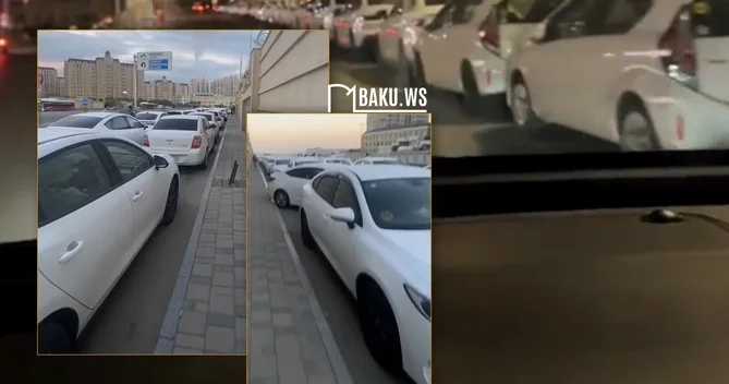 Bakıda taksilərin gecə gündüz icazə növbəsi GÖRÜNTÜLƏR
