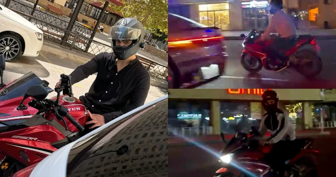 Bakıda “şou” göstərən motosikletçi az qala maşına çırpılacaqdı VİDEO