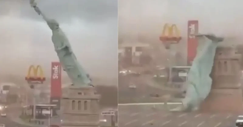 Azadlıq heykəli güclü küləyə tab gətirə bilmədi VİDEO