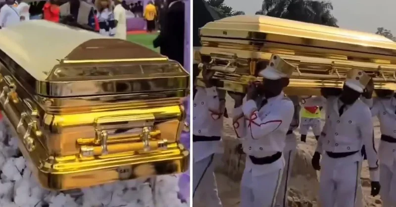 Anasını qızıl tabutda dəfn etdi Video