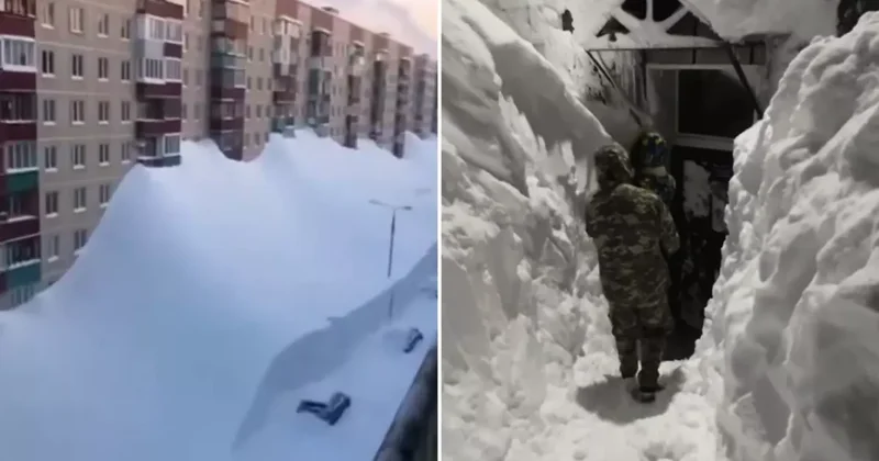 Buz dövrünü xatırladan görüntülər: qar 4 cü mərtəbəyə çatdı FOTO