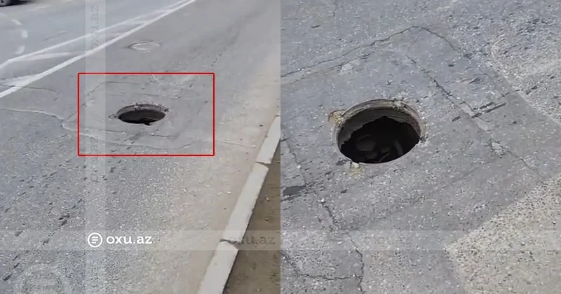 Pirşağıda yolun ortasında təhlükə: Açıq lük avtomobillərə ziyan vurur