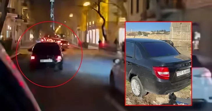 Лихач устроил опасный маневр в центре Баку