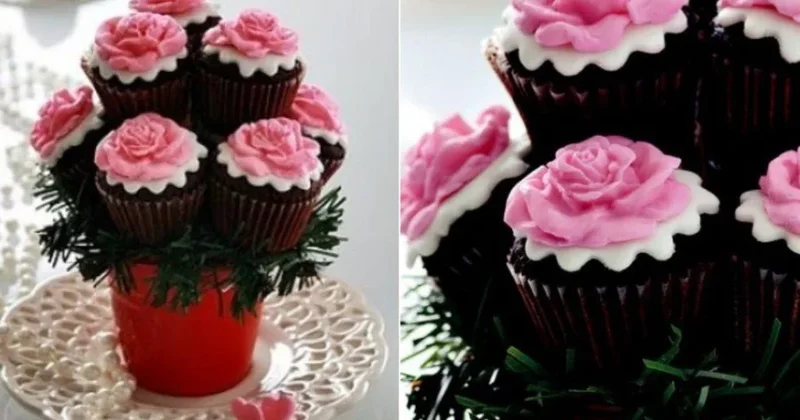 Xüsusi Günlər Üçün Gül Naxışlı Cupcake