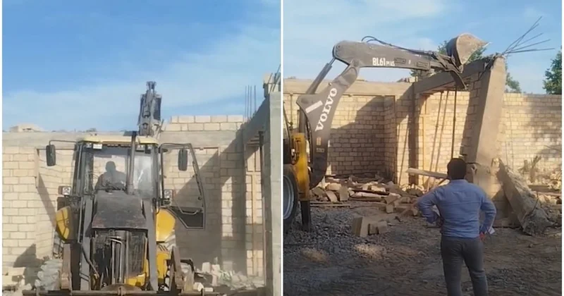 Ağcabədidə inşa edilən qanunsuz tikili söküldü