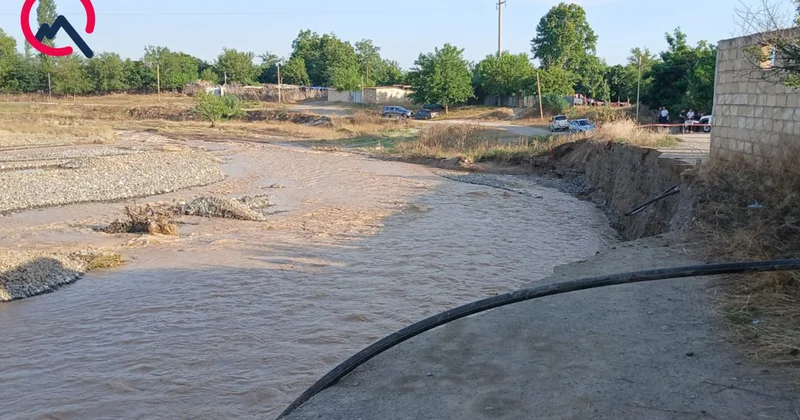 Ağdamda sel Yollar yuyuldu, qaz xətti zədələndi+Fotolar