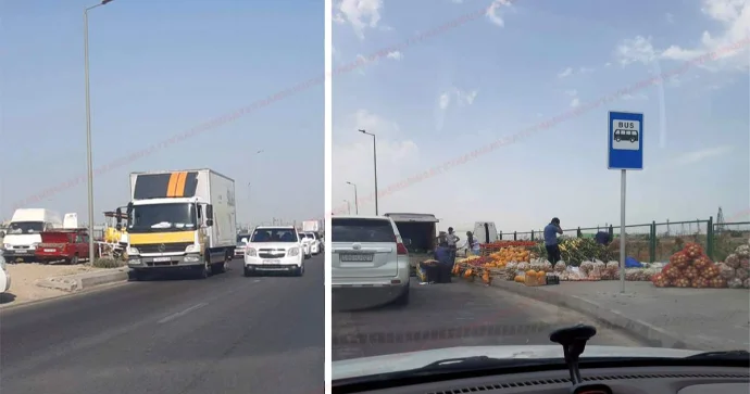 Bakıda yeni çəkilən yolun kənarı meyvə tərəvəz bazarına çevrilib FOTO
