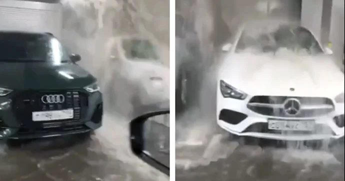 Yağış suları parkinqdə lüks avtomobilləri məhv etdi VİDEO