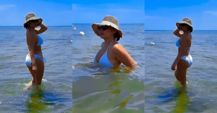 Nigar Camal qızı ilə çimərlikdə Video