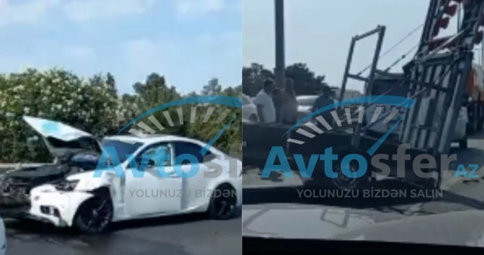 Aeroport yolunda ağır qəza: 2 maşın mobil xəbərdarlıq nişanına çırpıldı VİDEO
