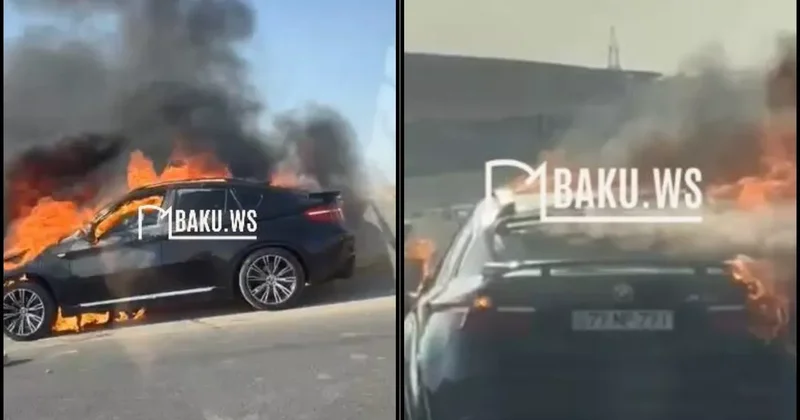 На трассе Баку Шамахы полностью сгорел BMW ВИДЕО