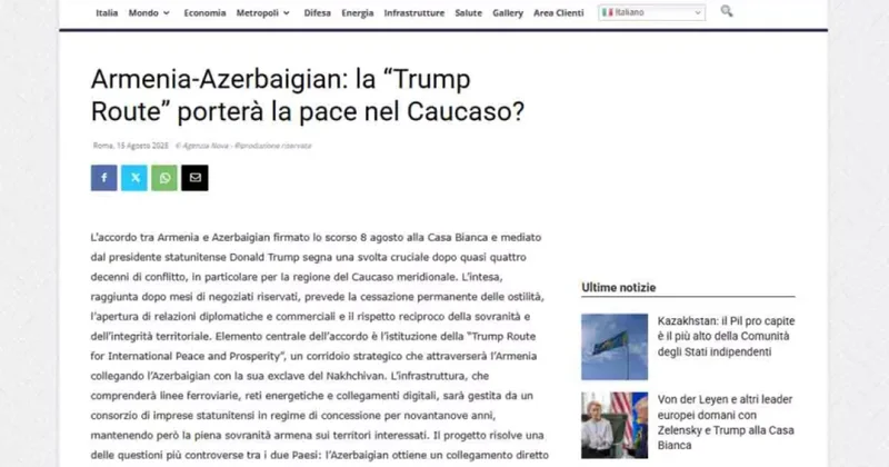Итальянский портал Agenzia Nova о мирном соглашении Азербайджана и Армении