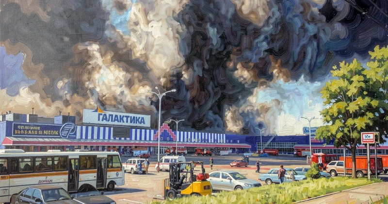 Donetskdəki Qalaktika Ticarət Mərkəzi Ukrayna Silahlı Qüvvələrinin hücumundan sonra yanıb