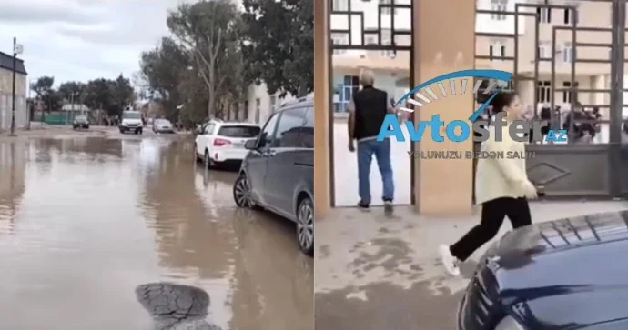 Binədə məktəbin qarşısındakı vəziyyət şagirdlərə çətinlik yaradır VİDEO