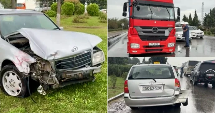 Sumqayıtda zəncirvari qəza: “Mercedes” əvvəl maşınlara, sonra ağaca çırpıldı VİDEO