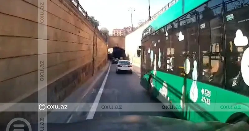 Bakıda avtobus sürücüsündən təhlükəli manevr VİDEO