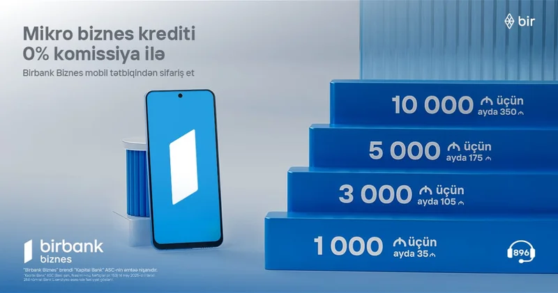 Birbank Biznes предлагает малым предпринимателям кредиты на выгодных условиях 10 000 AZN всего за 350 AZN в месяц