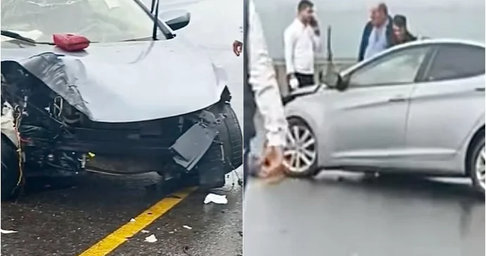 Bibiheybət yolunda qəza: “Hyundai” beton maneəyə çırpıldı VİDEO