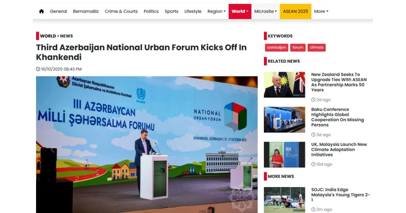 Malayziya mediası Azərbaycanda keçirilən milli şəhərsalma forumundan yazıb