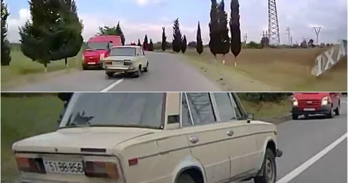 Əks yola çıxan “VAZ” yük maşınıyla toqquşmaqdan son anda qurtuldu VİDEO
