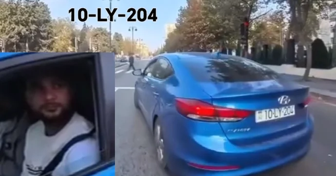 Qəza şəraiti yaradıb özünü haqlı çıxaran sürücü kameranı görüb qaçdı VİDEO