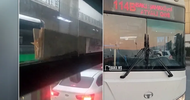 Şüşəsinə taxta qoyulmuş avtobus xəttə buraxıldı